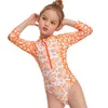 Toddler Girls One-piece Swimsuit Infant Flower Leopard Print Long Sleeve Neck Front Zipper Swimwear Monikini Beachwear One-Pieces277a