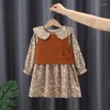 Mädchen Kleider Baby Mädchen Kleidung Puppe Rundhals Kleine Blumen Kleid Weste Zwei-stück Frühling Und Herbst Kinder Blumen kinder