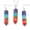 Chakra Bullet Shape Natuursteen Hanger Ketting Oorbellen Set Healing Crystal Rainbow Gemstone Sieraden Sets voor Women286B