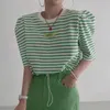 T-shirt pour femmes Komiyama Fresh Hit Color Stripe Tops Femmes Summer Puff Short Sleeve Y2k Vêtements Loose O Neck T Shirt Fashion Casual Tees 230720