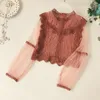 2018 nuova camicia da ricamo estiva moda donna camicetta floreale colorata elegante top in maglia prospettiva sexy