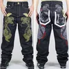 Whole-2015 Neue Mode Herren Jeans Mit Weitem Bein Gestickte Gold Python Lose Hosen Skating Hip-hop Street Rap Dance Hosen S218Z