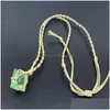 Pendant Necklaces Natural Amethyst Topaz Green Fluorite Stone Woven Net Stretchable Adjustment Rope Necklace For Women Men Drop Deli Dhvl4