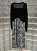 ワークドレス高品質のデザイナー服セット2023秋のカジュアルドレススーツ女性長袖ブラックカーディガンコートヴィンテージプリント