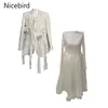 Deux pièces robe Nicebird cravate fleurs robe femmes ruban floral Blazer plis épissure maille robes automne mode luxe correspondant 230720