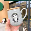 Tazze Tazza in ceramica a rilievo 3D con coperchio Cucchiaio Personalità Caffè Animale Legna da ardere Cane Tazza Tazza da tè Tendenza personalizzata