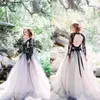 Vintage Black And White Wedding Dresses Bridal Gowns 2022 Gothic Country Deep V Neck Long Sleeves Beach Boho Bride dress2736