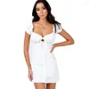 Robes décontractées 2023 femmes Y2K blanc Mini robe courte col carré Corset boutons moulante été Vintage Sexy fête Kawaii Clubwear