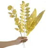 Flores decorativas 5pcs ouro folhas artificiais de seda eucalipto