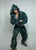 Tute da uomo Maschile Rosso Verde Paillettes Abbigliamento da ballo Hip Hop Discoteca Bar Ballerino Performance Costume Glitter Giacca corta con cappuccio Pantaloni