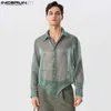 Camisas casuais masculinas 2023 moda masculina camisa irregular malha transparente brilhante lapela camisas de manga comprida streetwear festa roupas masculinas S-5XL L230721