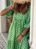 Basic Casual Dresses Boho Maxi Dres Floral Print Summer Holiday Beach Female Short Puff Sleeve Loose Sundress Green Vestidos Mujer 230720