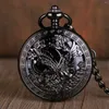 Montres de poche Fashion Charm Black Eagle Design Montre Mécanique Personnalisée Vintage Creux à Remontage Manuel Mens Fob