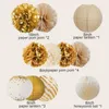 Andra evenemangsfestleveranser 11st Gold Set Round Lantern Chinese Lantern Decoration Golden Party Wedding Paper Lanterns Diy Decor Outdoor Hanging Ball Decor 230720