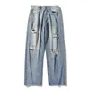 Heren Jeans Mannen Denim Wijde Pijpen Broek Koreaanse Stijl Rechte Lichtblauw Baggy Midden Taille Mannelijke Gradiënt Broek Maat 3XL 230720