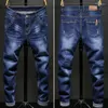 Jeans da uomo elasticizzati slim fit blu scuro skinny per uomo pantaloni casual in denim retrò stile coreano streetwear pantaloni da uomo di marca