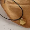 Anhänger Halsketten Ins 18k Gold Überzogene Scalloped Shell Halskette Für Frauen Schwarz Seil Schnur Choker Mode Schmuck Geschenk