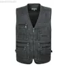 Herrjackor Nya sommarmens avslappnade ärmlösa västar Multi Pocket Cotton Waistcoat last Vest Militär ärmlös jacka PLUS -storlek L230721