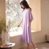 Roupa de dormir feminina verão modal algodão longo vestido de noite feminino manga curta plus size camisolas coreanas letras roxas camisolas femininas