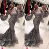 Fashion Sequins Mermaid Prom Dresses Sexy Hihg Neck Trumpet Long Sleeves muslim arabic Attractive Stylish evening dresses228H