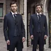 Long Manteau Marié Tuxedos Marine Bleu Groomman Hommes Tuxedos De Mariage De Mode Hommes De Bal Dîner Vêtements 3 Pièce Costumes Veste pant248Q