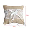 Wedding Ring Pillow Cushion Vintage Burlap Lace Decoration For Bridal Party Ceremony Pocket MYDING329f