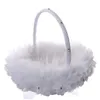 White Ostrich Feather Flower Girl Basket Elegant Spets Rhinestone Bridal Flower Basket Wedding Favors Wedding Accessories2392