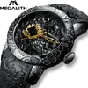 Megalith Fashion Gold Dragon Sculpture Watch Mężczyźni Kwarc Watch Waterproof Big Dial Sport Watches Men Watch Top Luksusowa marka zegar L302V