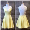 Light Yellow Homecoming Dresses 2019 A Line Spaghetti Neck Short Prom Party Dance Gowns Real Po Lace Up Back Royal Blue Hoco Gr286m