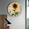 Relojes de pared Retro Flor Girasol Abeja Reloj redondo Diseño moderno Hogar Sala de estar Decoración Mesa de cocina para niños