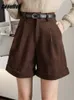 Dames Shorts Seoulish Corduroy Cargo met Gordel Herfst Winter Hoge Taille Wijde Pijpen Vintage Vrouwelijke Broek 230720