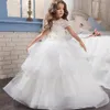 2020 tanie biała kwiecista dziewczyna sukienka sukienka Puffy Wedding Party Dress Girl Pierwsza komunia Eucharyst