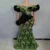 Hunter Green Lace Aso Ebi Avondjurken Korte Mouwen Puffy off shoulder Mermaid Vrouwen Afrikaanse Plus Size Prom Jurken Appliques2947