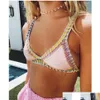 Damen-Bademode Cloghet für Damen gestrickte Badeanzüge Neopren-Bikini Beachwear Boho-Stil Badeanzug zweiteilig Dhvjk