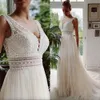 Vestido de novia brudklänningar boho bröllopsklänningar 2023 v hals strand spets elegant bohemisk tyll sexig rygglös mantel de mariage