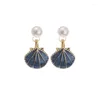 Boucles d'oreilles à tige série océan étoile bleue alliage asymétrique dessin animé coquille goutte huile perle pour femmes accessoires pendentif Simple