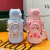 Kalligrafie 550ml Leuke Thermosbeker Kinder Kawaii Waterfles Ketel Draagbaar Buiten Roestvrij Stalen Strobeker School Kinderen Cartoon Meisje