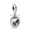 Charms Haute Qualité 925 Sterling Sier Bleu Émail Globe Charme Pour Original Pandora Femmes Bracelet Collier Diy Bijoux De Mode Acce Dh7Ds