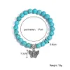 Bohemian Handmade Natural Stone Bracelet Men Yoga Agates Turquoise Beads Bangles Charm Blue Butterfly Pendant Bracelets Jewelry for Women