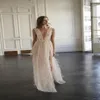 Sexy A-Line Wedding Dresses Beach Style Deep V Neck Strapless Backless Thigh-High Slits Floor Lenth Feathers Formal Wedding Dress 275S