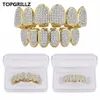 Europe and America Hip Hop Iced Out CZ Gold Teeth Grillz Caps Top Bottom Diamond Teeth Grillzs Set Men Women Grills318K