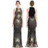 Angel-fashions Vestido de noche largo brillante con columna Art Deco de lentejuelas doradas para mujer, vestido de fiesta, vestidos de fiesta 4022991