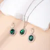 Necklace Earrings Set Oval Jade Temperament Women's Jewelry Vintage Elegant Style Wholesale