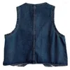 Kvinnors västar mode denim väst sommaren Autumn Women Waistcoat 2023 Korean ärmlös jeansjacka kvinnlig streetwear skördetopp