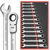 Flex Head Ratcheting Wrench Set Metric Ratchet Combination Wrenches CR-V Steel Gear Ring Spanner Set With Rolling Pouch