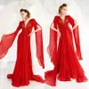 2020 Sparkly Red Evening Dresses With Sleeves Pärlade rufsar Arabiska sjöjungfru Prom Dress Custom Made Plus Size Formal Party Gown215J