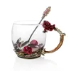 Koppar Saucers 300 320 ml Creative Classical 3D Rose Farterfly Carved Emamel Crystal Glass Heat Motentant TeacPluxury Wedding Present 230721