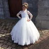 Stylish White Ball Gown Flower Girls Dress for Wedding Party High Neck Full Sleeve Appliques Kid Holy Communion Gown Tulle Baptism213J