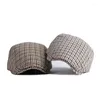 Berety jesienne zimowe wełniane kapelusz mężczyźni vintage beret kobiety houndstooth dzianina czapka do przodu gatsby malarze hats gorro hombre boina