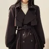 Trench da donna coreano chic bavero nero doppio petto con lacci in vita manica a lanterna giacca a vento pieghettata moda femminile 2023